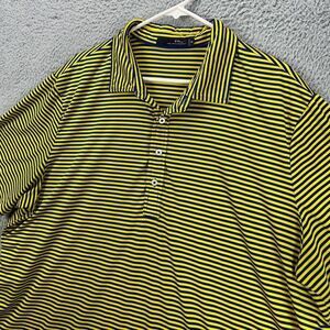 RLX Ralph Lauren Golf Polo Shirt Mens 2XL Yellow Candy Striped Rugby Activewear